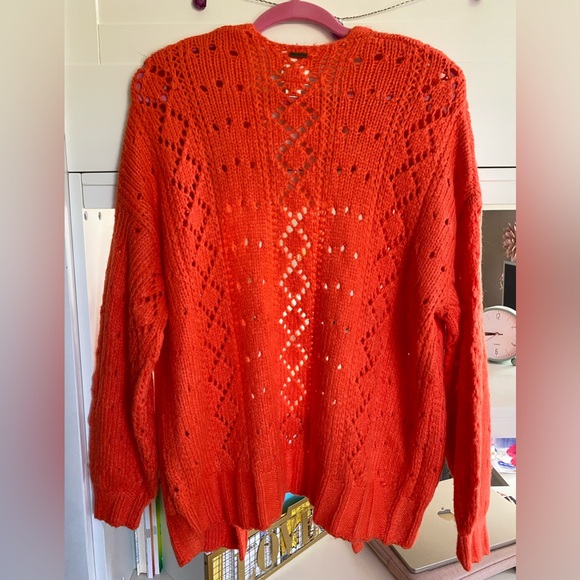 NWOT Billabong Orange-Red Open Knit Cardigan Oversized Sweater - Picture 3 of 6